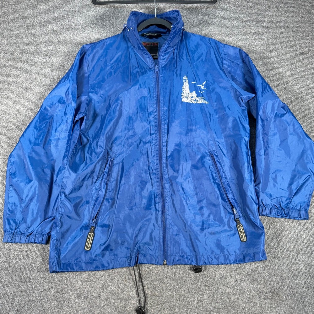 Travel Gear Polar USA Mens Blue Lighthouse Jacket M Stowaway Hood #4612